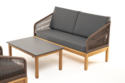"Канны" лаунж-зона 4-местная из роупа со столиком "Канны" (серый гранит), основание дуб, роуп коричневый